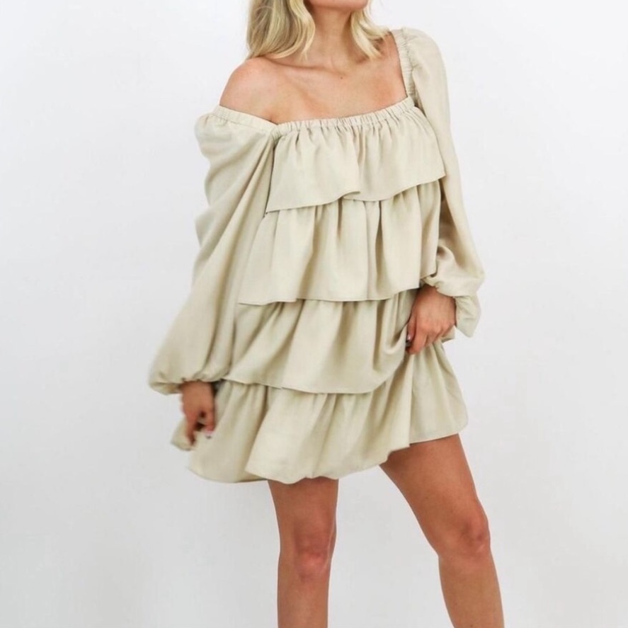 Weworewhat Crinkle Chiffon Tiered Mini Dress